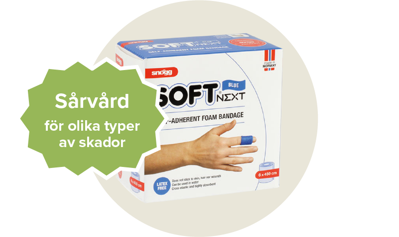 Fingerförband i en vit kartong med en bild på en hand som har plåster på fingret. Etikett: Sårvård Optimala produkter