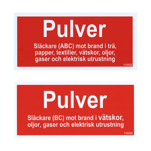 Tilläggsskylt Pulver ABC / Pulver BC, HLR dockor & hjärtstartare. Fri frakt över 800 kr, alltid med snabb leverans.